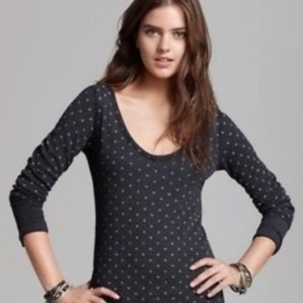 Free People Printed Thermal Desperate Polka Dot Waffle Knit‎ Size Small Bohemian - Picture 11 of 14